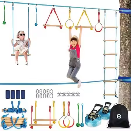 Kids Outdoor Monkey Bar Set - Warrior Obstacle Course Kit for Kids