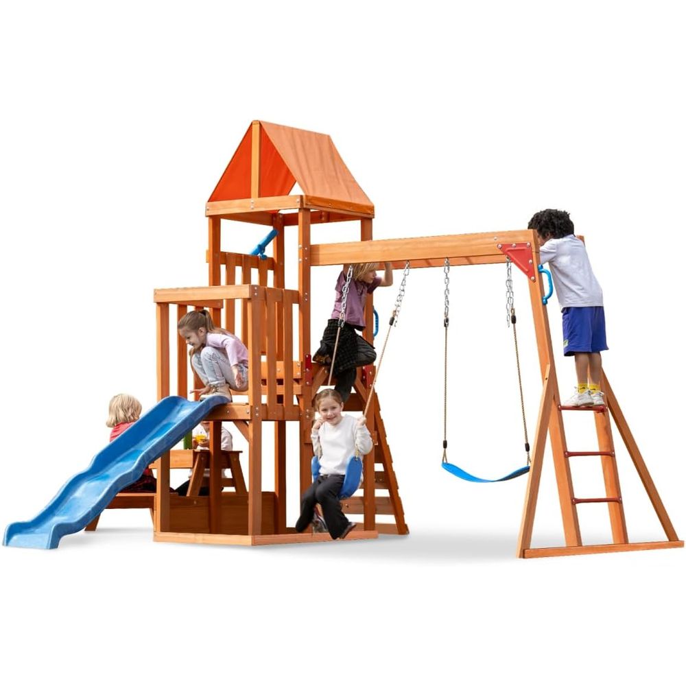 Kids Outdoor Monkey Bar Set - Dohin Playground Wooden Swing Sets or