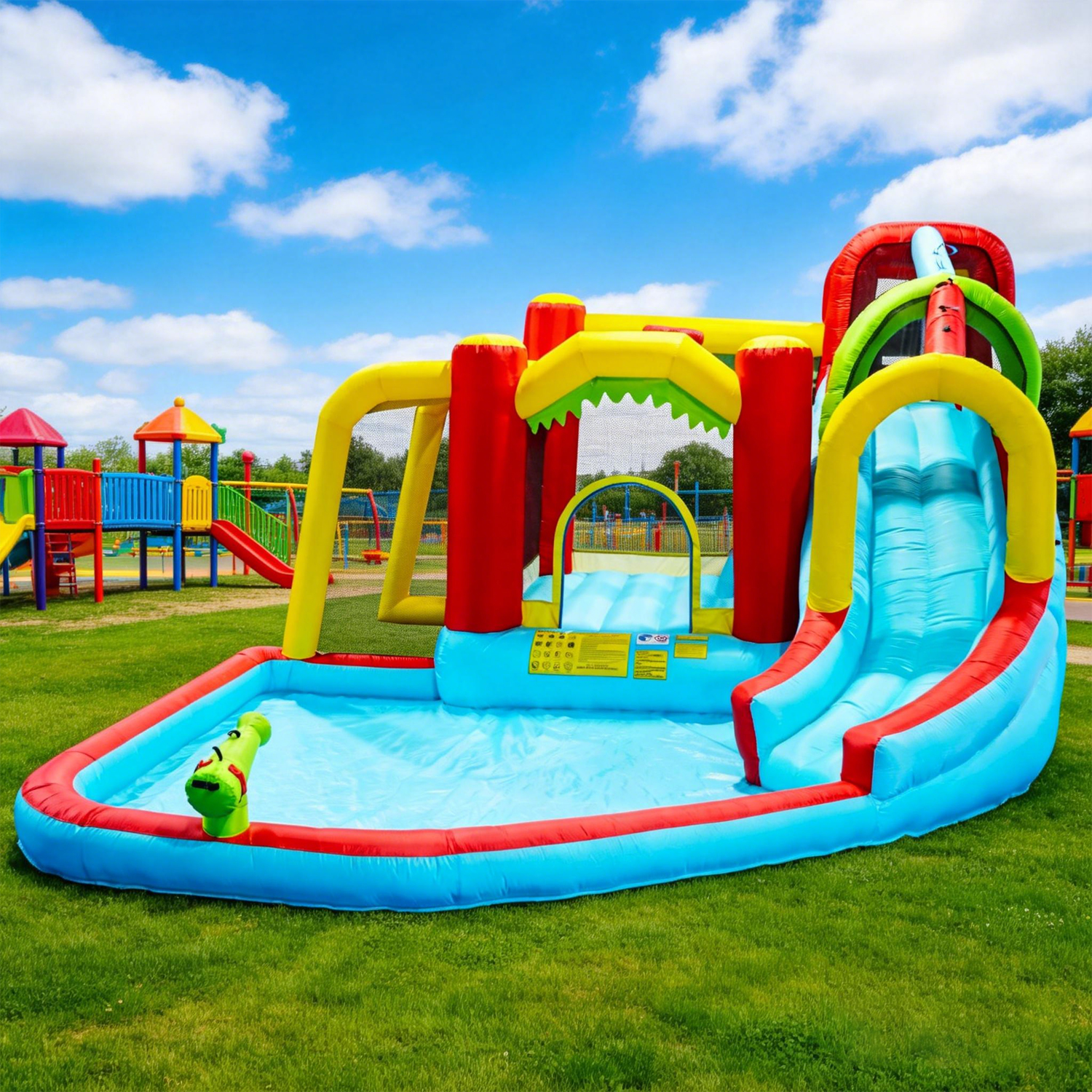 Kids Outdoor Water Park - 7in1 Inflatable Water Slide Park Bounce