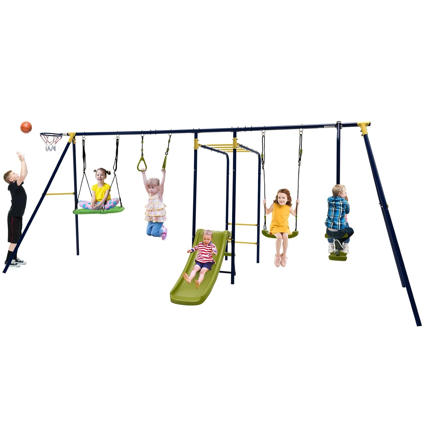 Kids Outdoor Monkey Bar Set - 660lbs 7-in-1 Heavy Duty Kids Outdoor