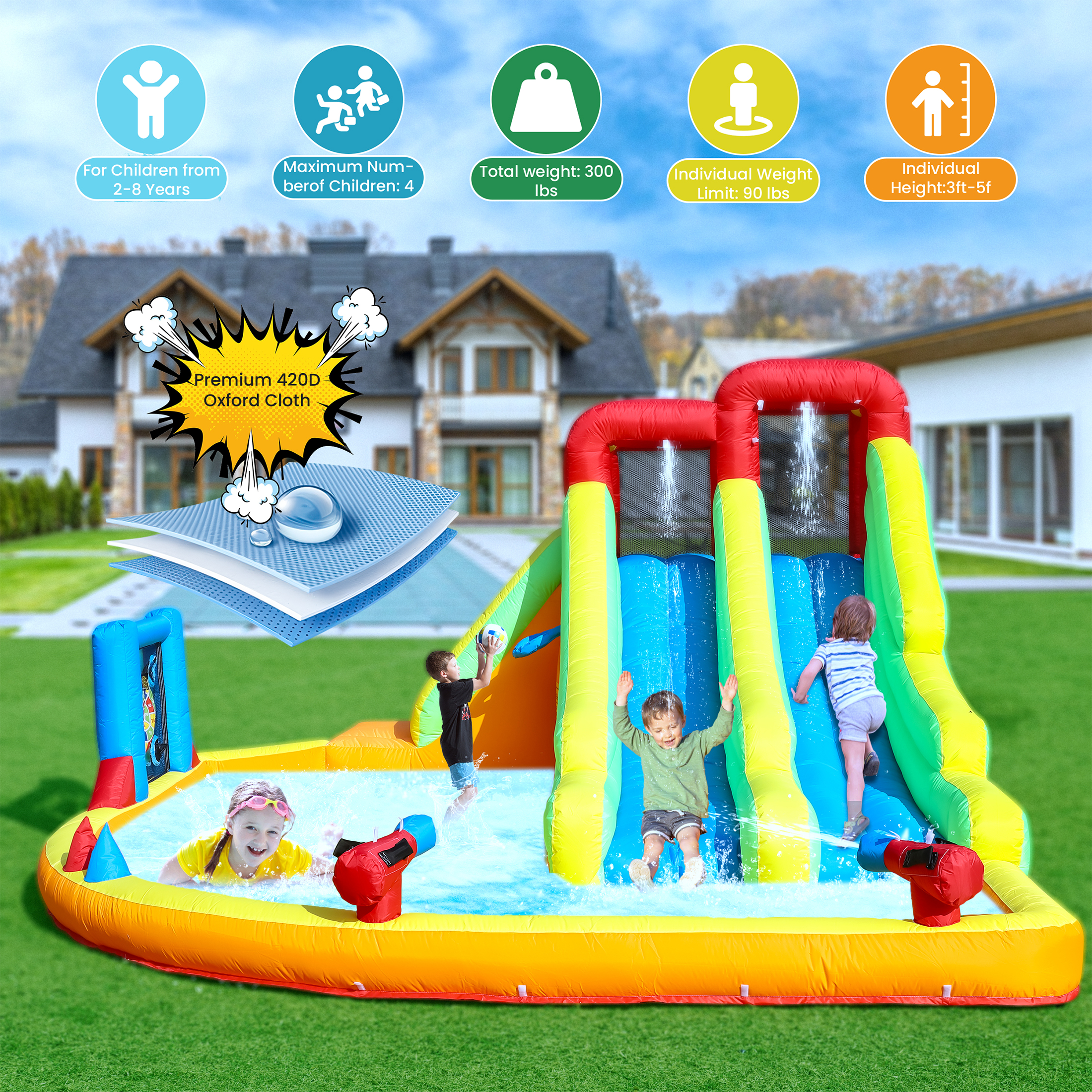 Kids Outdoor Water Park - Children's playground double slide Inflatable Double