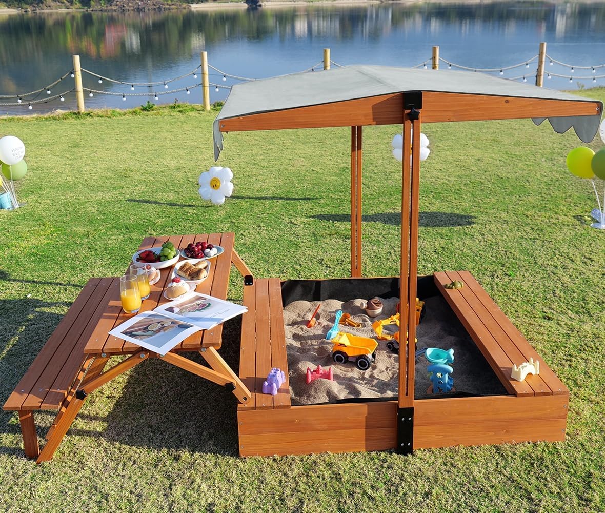Kids Outdoor Picnic Table - FunXplore Wooden Kids Sandbox with Lid