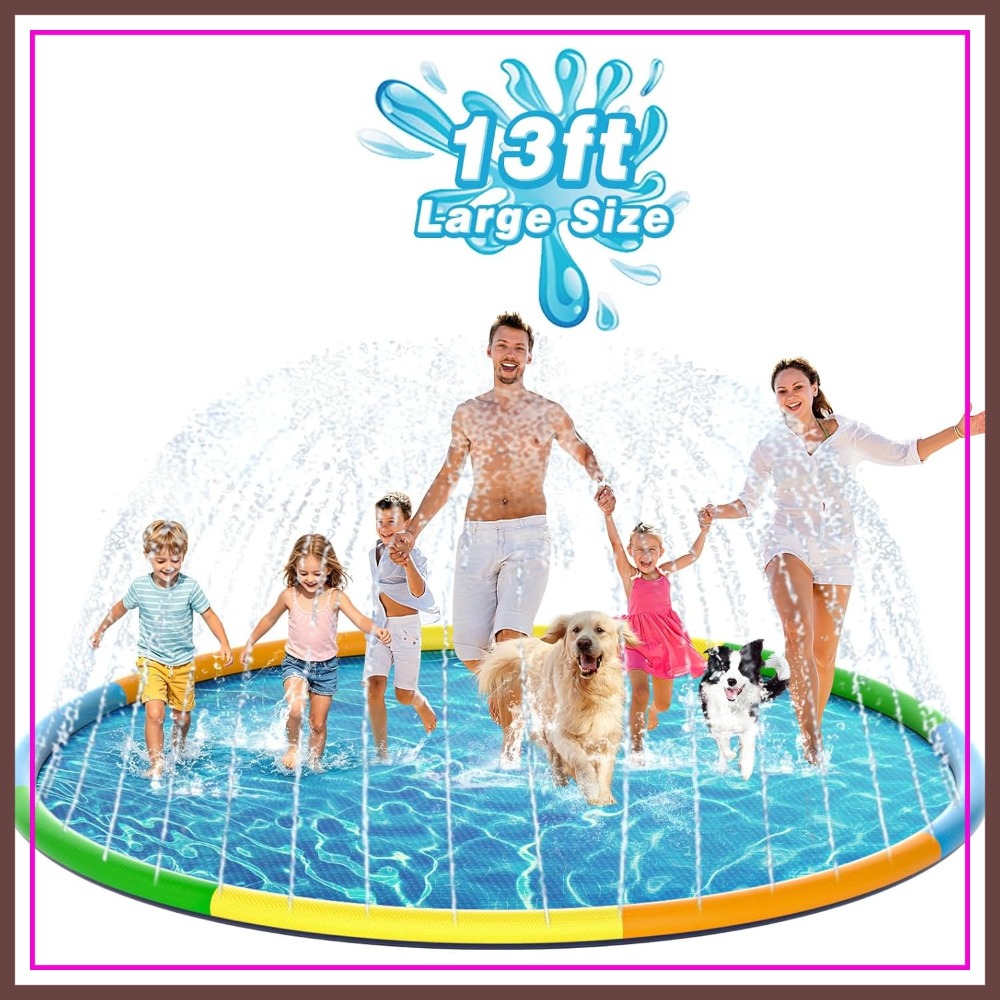 Kids Outdoor Water Play - 13FT Extra Large Splash Pad, Thicker