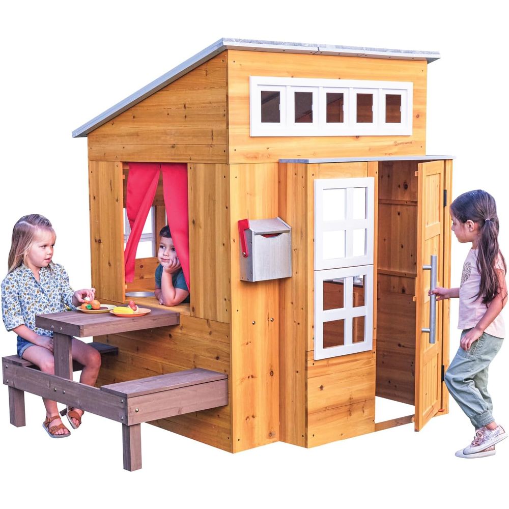 KidKraft Modern Wooden Playhou - Kids Outdoor Picnic Table 评论和价格