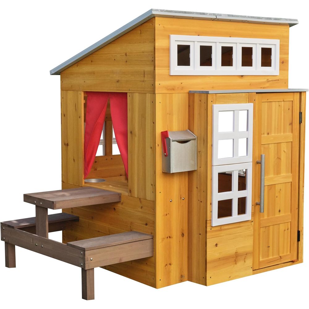 KidKraft Modern Wooden Playhou - Kids Outdoor Picnic Table 评论和价格