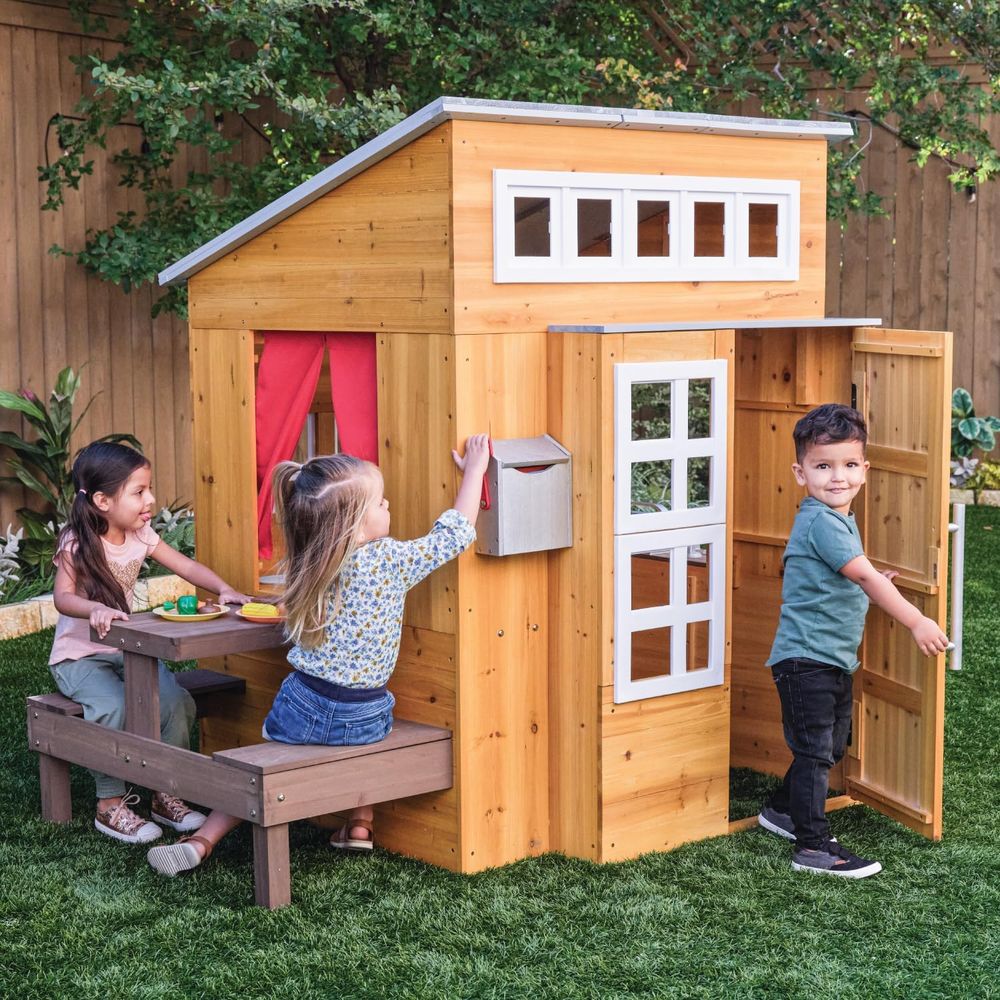 KidKraft Modern Wooden Playhou - Kids Outdoor Picnic Table 评论和价格