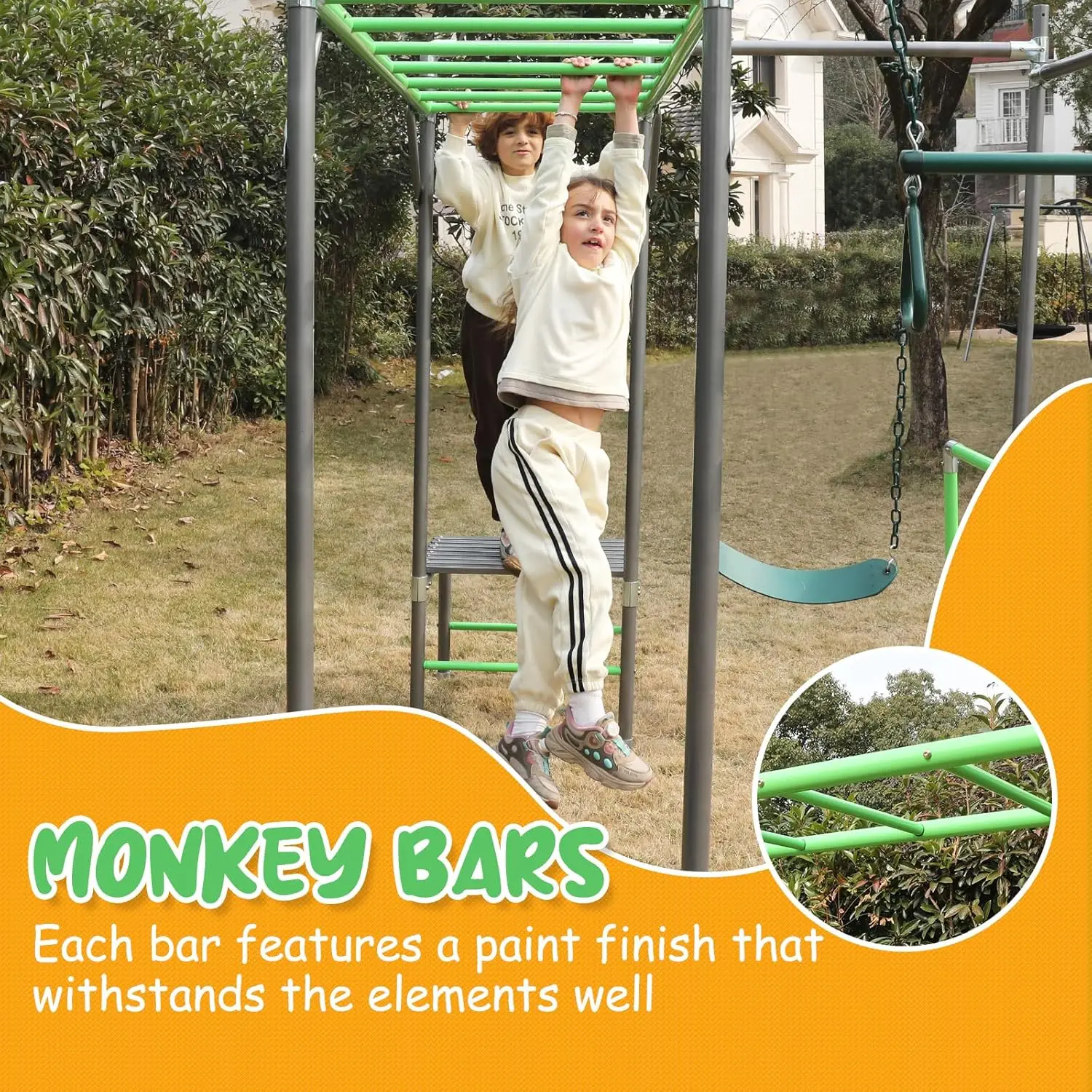 Outdoor Jungle Gym with Monkey - Kids Outdoor Monkey Bar Set 评论和价格