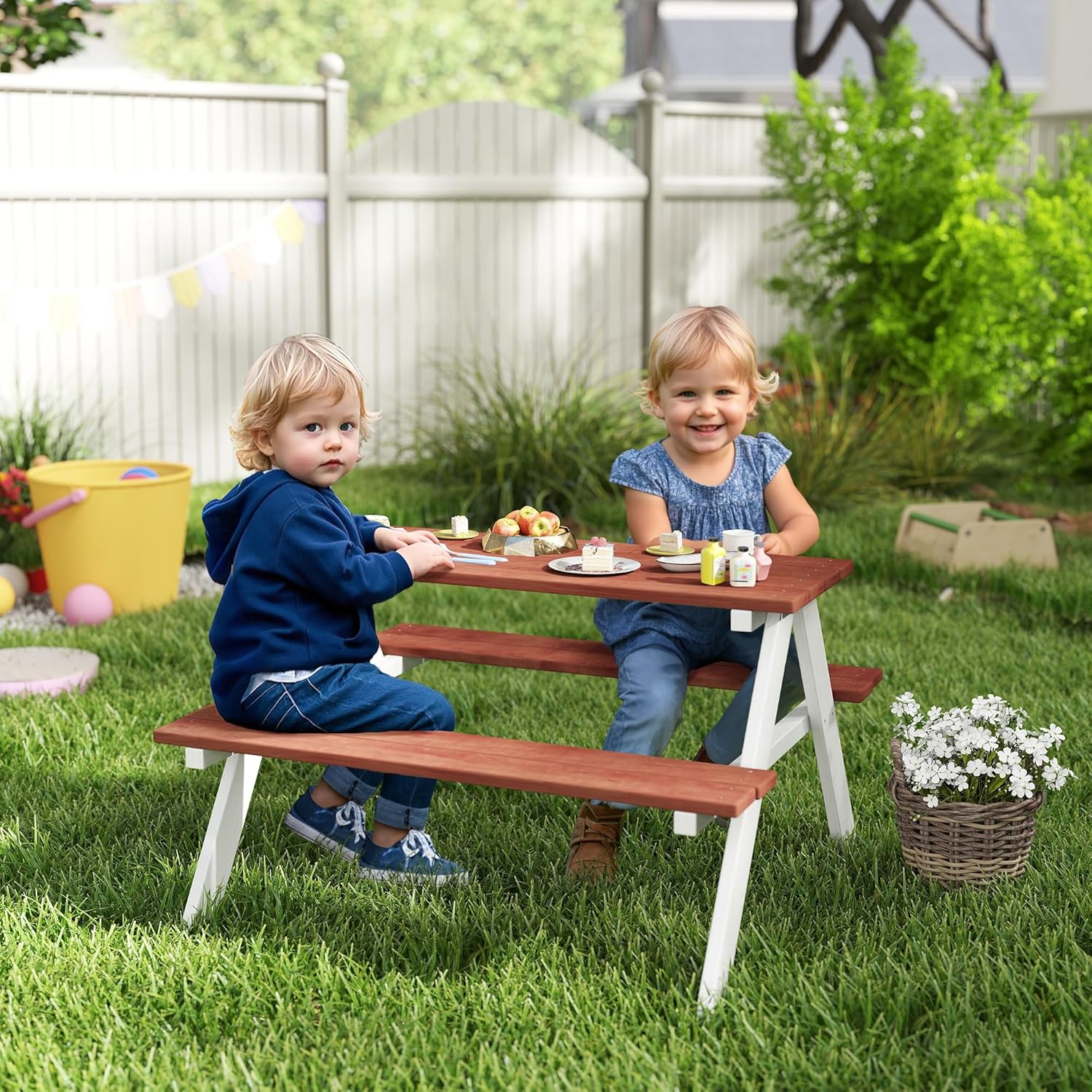 Kids Picnic Table Set, Wooden  - Kids Outdoor Picnic Table 评论和价格