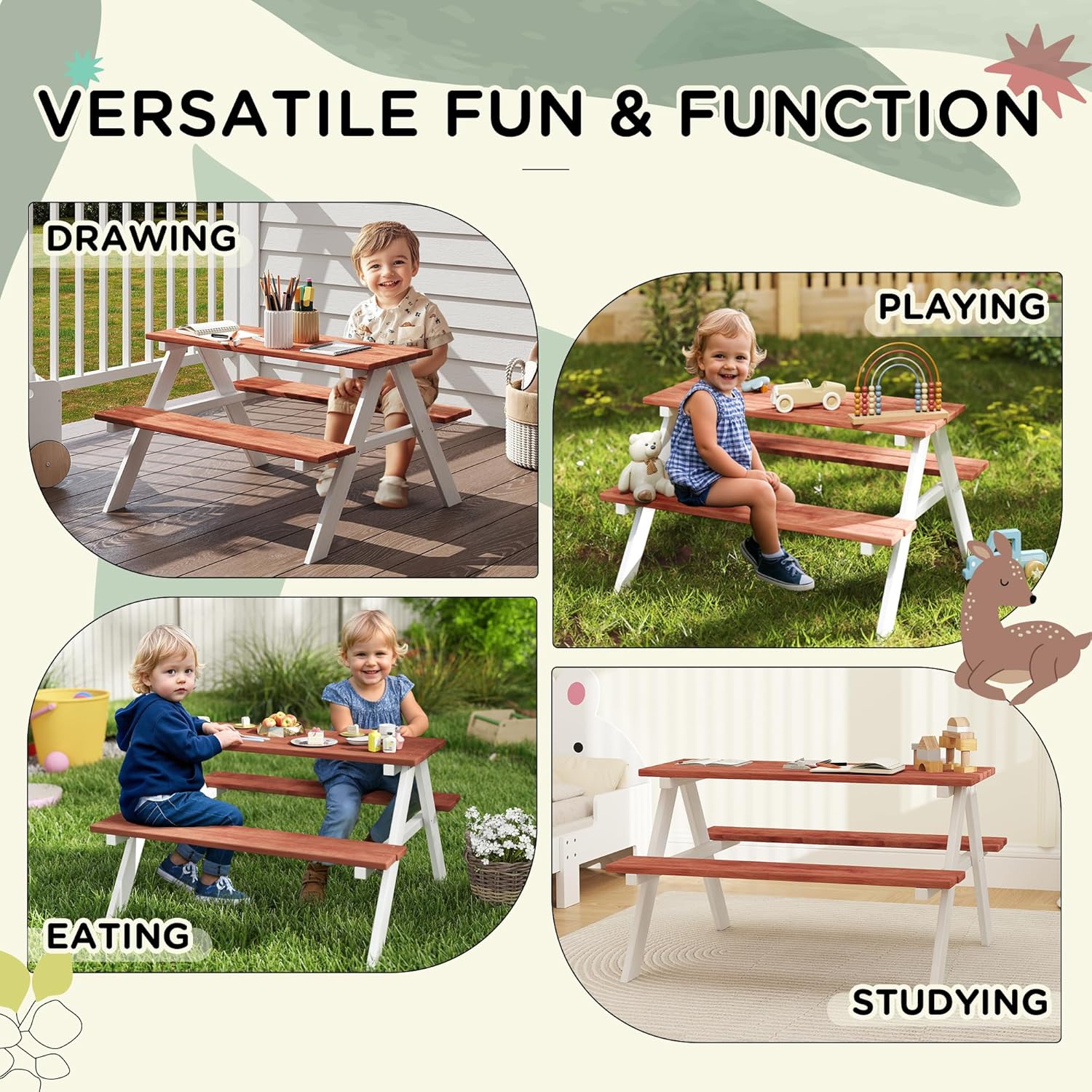 Kids Picnic Table Set, Wooden  - Kids Outdoor Picnic Table 评论和价格