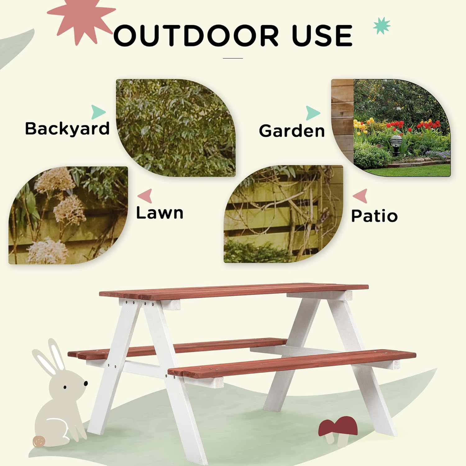 Kids Picnic Table Set, Wooden  - Kids Outdoor Picnic Table 评论和价格