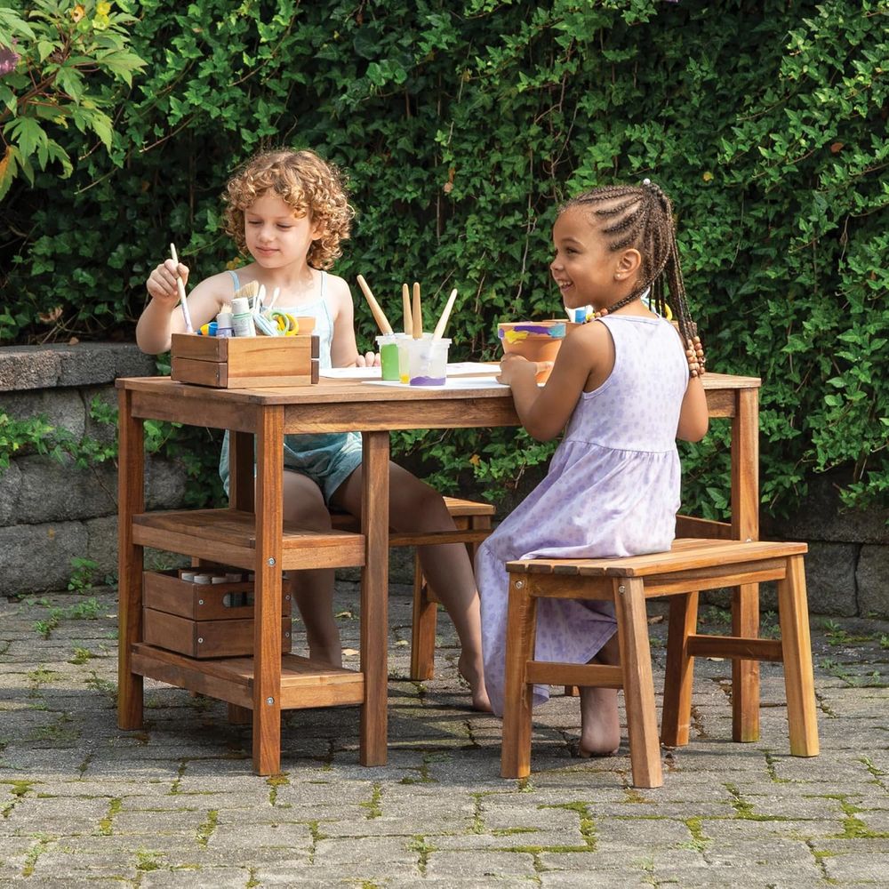Kids Outdoor Crat Table and 2  - Kids Outdoor Picnic Table 评论和价格