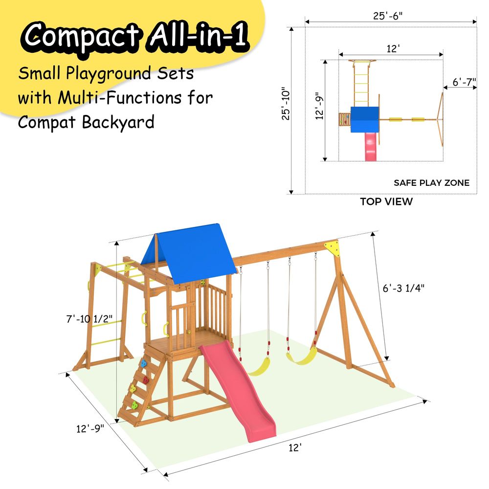 Wooden Swing Sets for Backyard - Kids Outdoor Monkey Bar Set 评论和价格