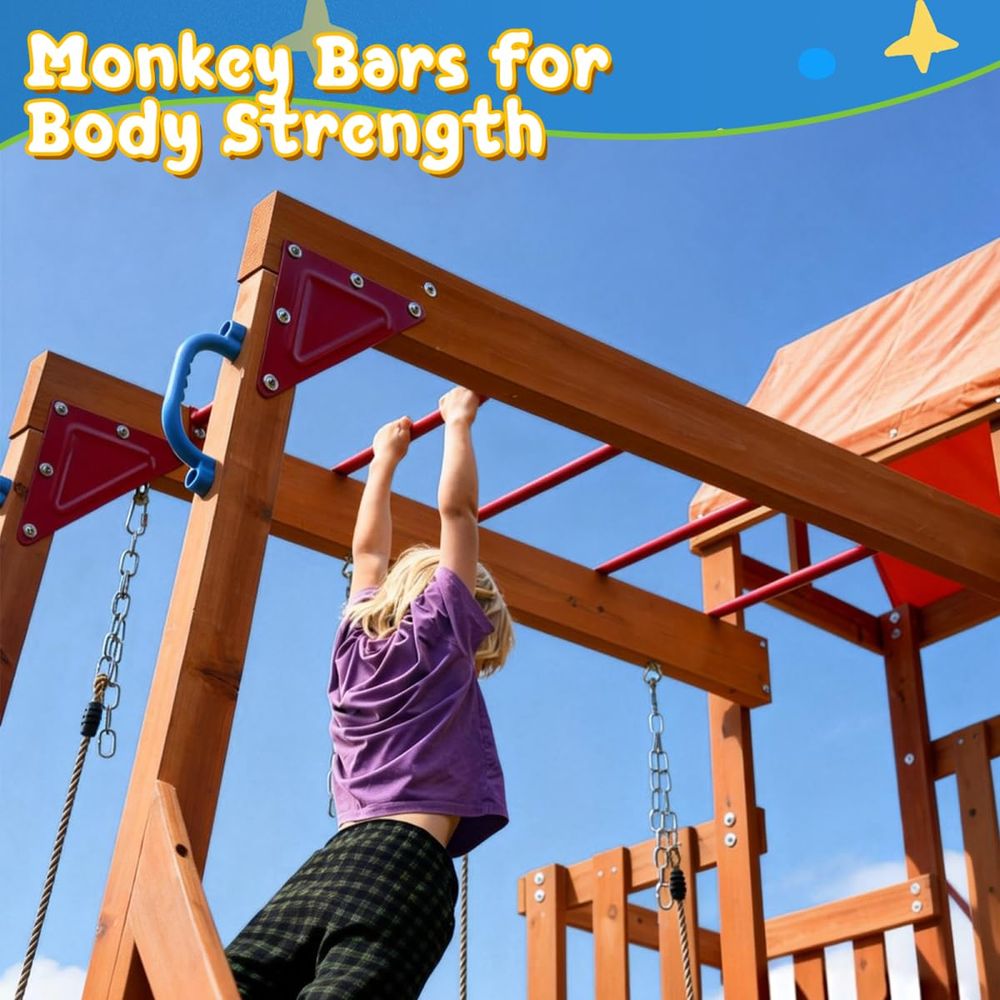 Playground Wooden Swing Sets f - Kids Outdoor Monkey Bar Set 评论和价格