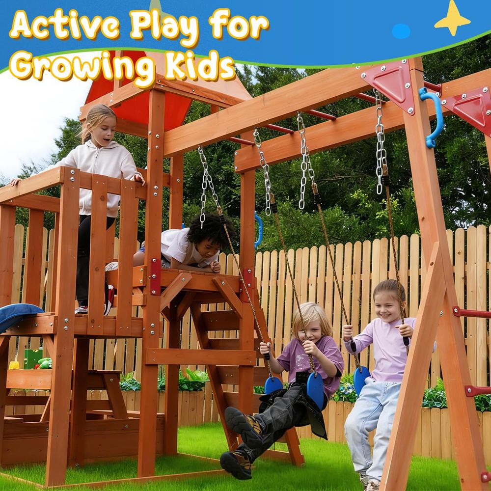 Playground Wooden Swing Sets f - Kids Outdoor Monkey Bar Set 评论和价格