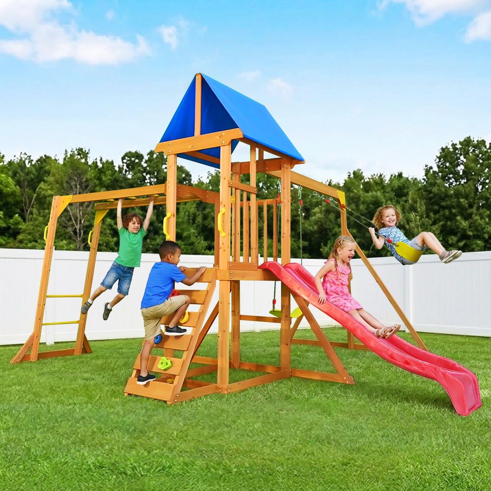 Wooden Swing Sets for Backyard - Kids Outdoor Monkey Bar Set 评论和价格