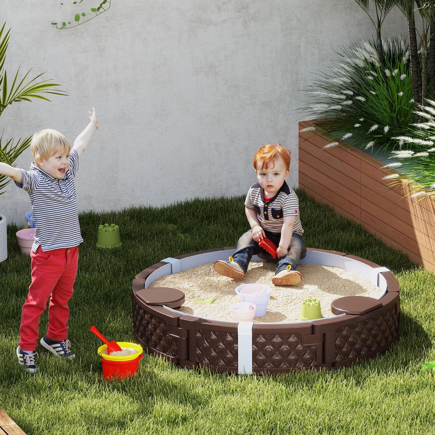 Kids Sandbox with Cover, Round - Kids Outdoor Picnic Table 评论和价格