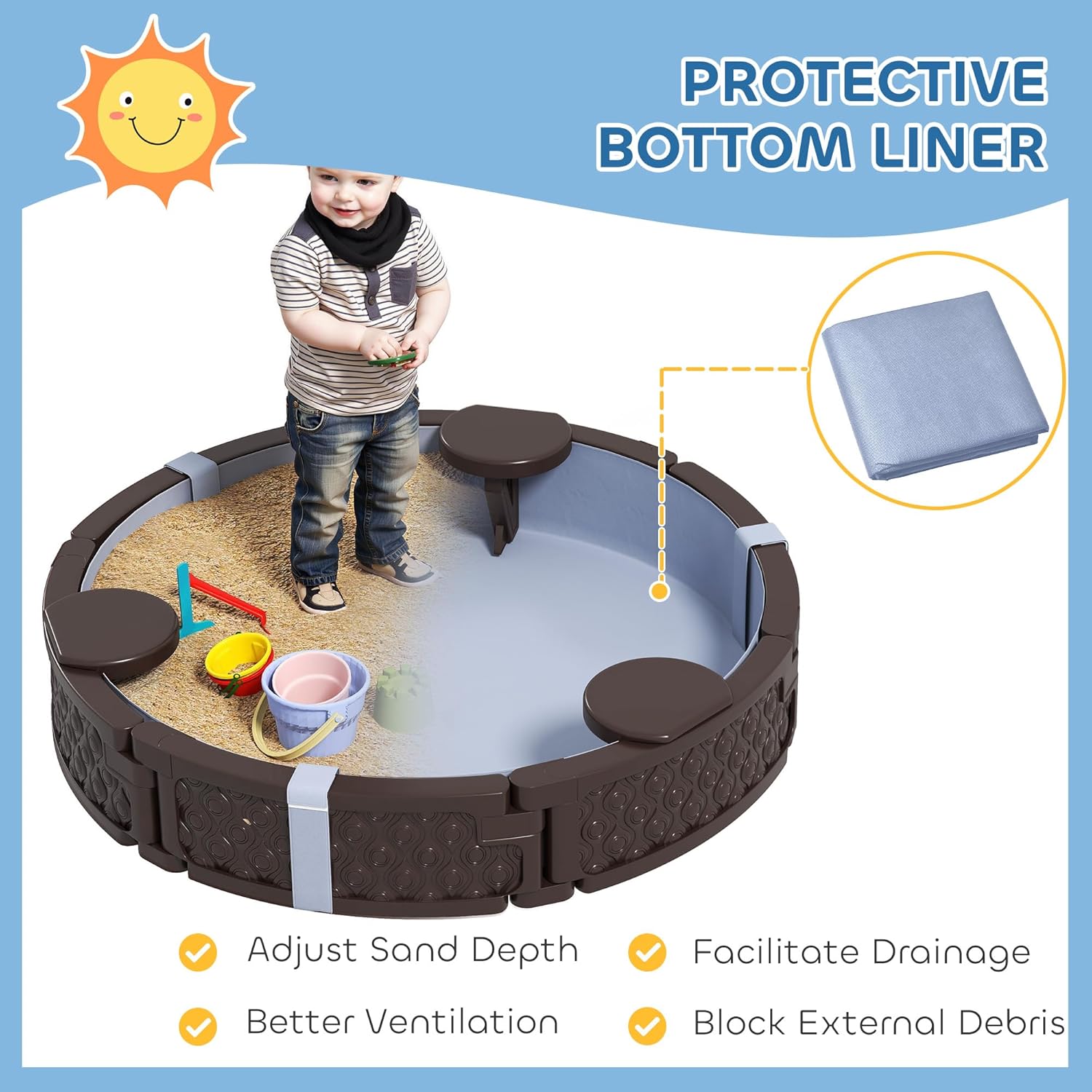 Kids Sandbox with Cover, Round - Kids Outdoor Picnic Table 评论和价格