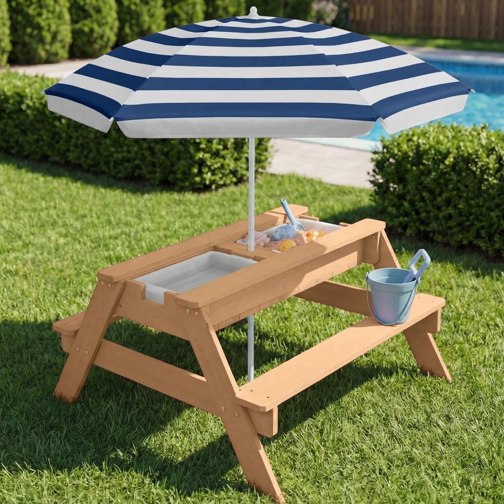 Kids Picnic Table with Umbrell - Kids Outdoor Picnic Table 评论和价格