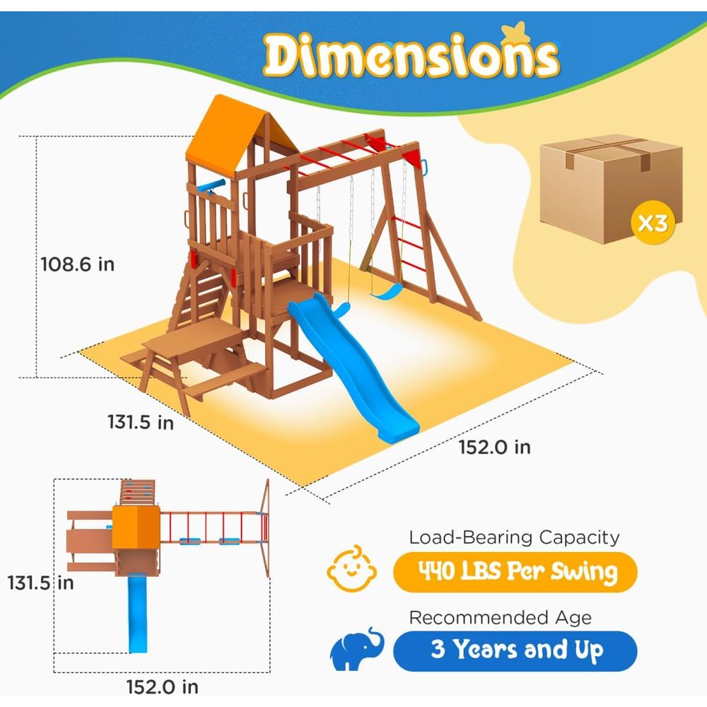 Dohin Playground CeWooden Swin - Kids Outdoor Monkey Bar Set 评论和价格