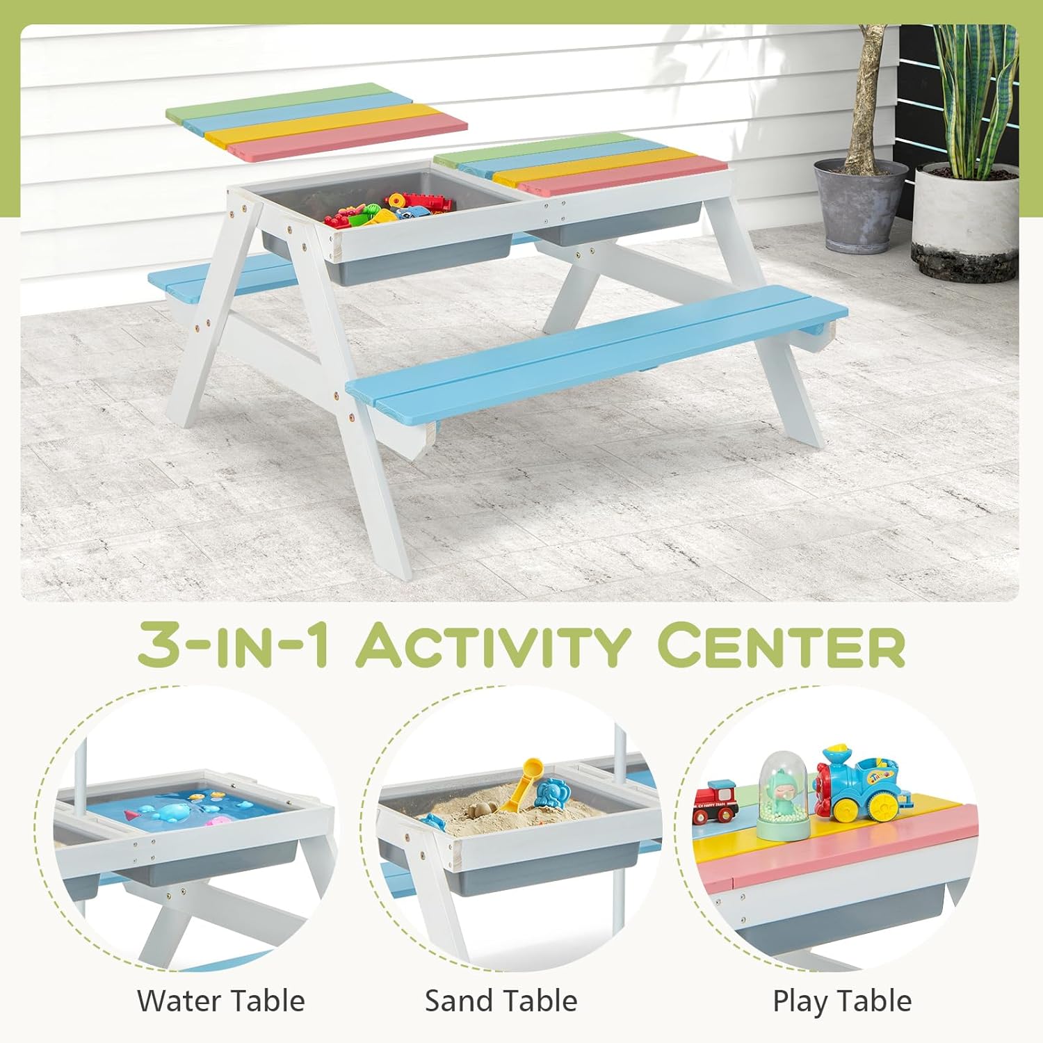 Kids Picnic Table, 4 in 1 Outd - Kids Outdoor Picnic Table 评论和价格