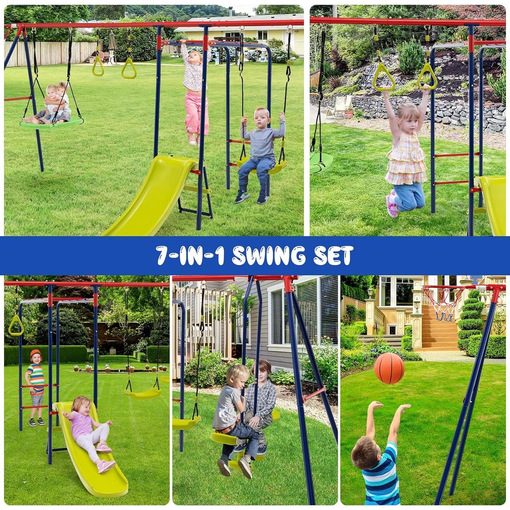 Swing Sets or Backyard, 7 in 1 - Kids Outdoor Monkey Bar Set 评论和价格