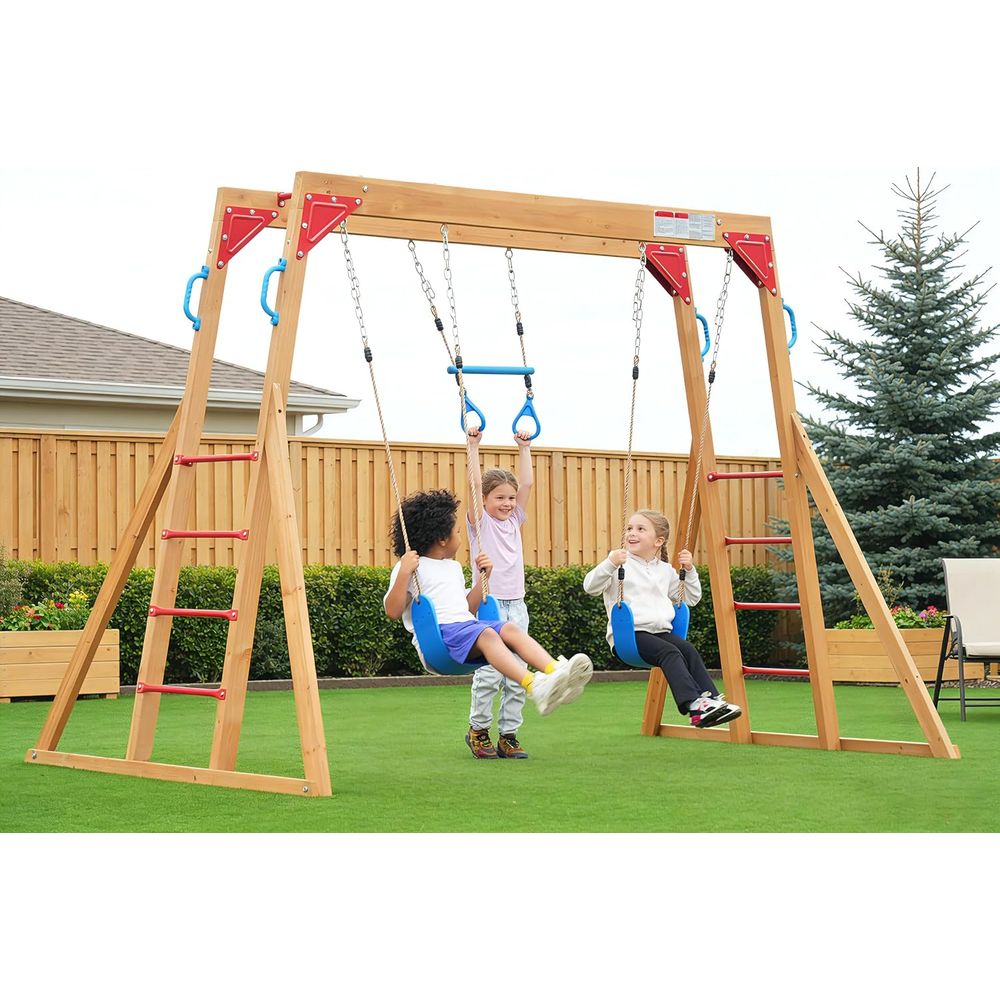Dohin Playground Wood Swing Se - Kids Outdoor Monkey Bar Set 评论和价格