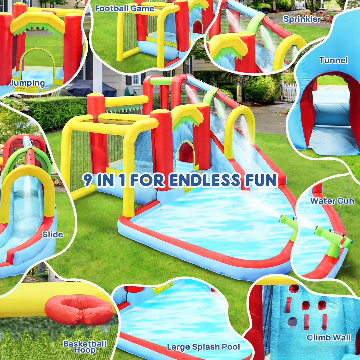 7in1 Inflatable Water Slide Pa - Kids Outdoor Water Park 评论和价格