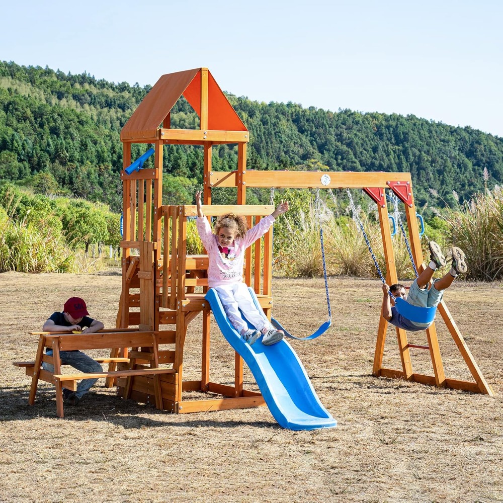 Wooden Swing Sets for Backyard - Kids Outdoor Monkey Bar Set 评论和价格
