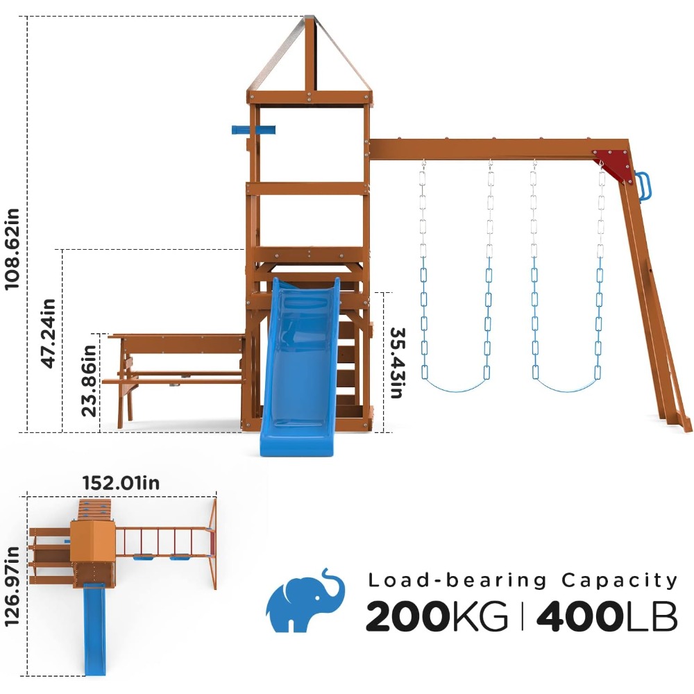Wooden Swing Sets for Backyard - Kids Outdoor Monkey Bar Set 评论和价格
