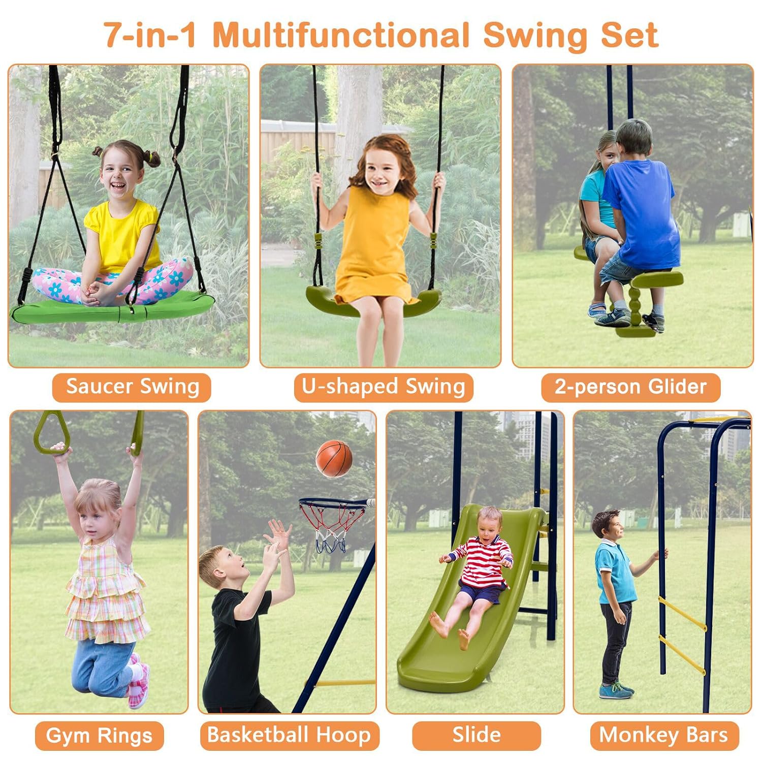 660lbs 7-in-1 Heavy Duty Kids  - Kids Outdoor Monkey Bar Set 评论和价格
