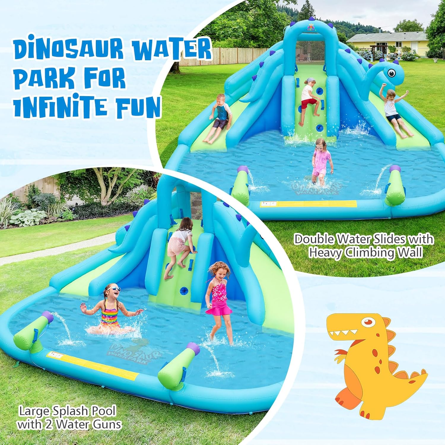 Inflatable Water Slide, Dinosa - Kids Outdoor Water Park 评论和价格