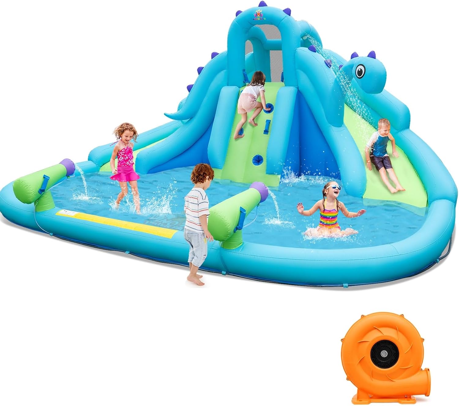 Inflatable Water Slide, Dinosa - Kids Outdoor Water Park 评论和价格