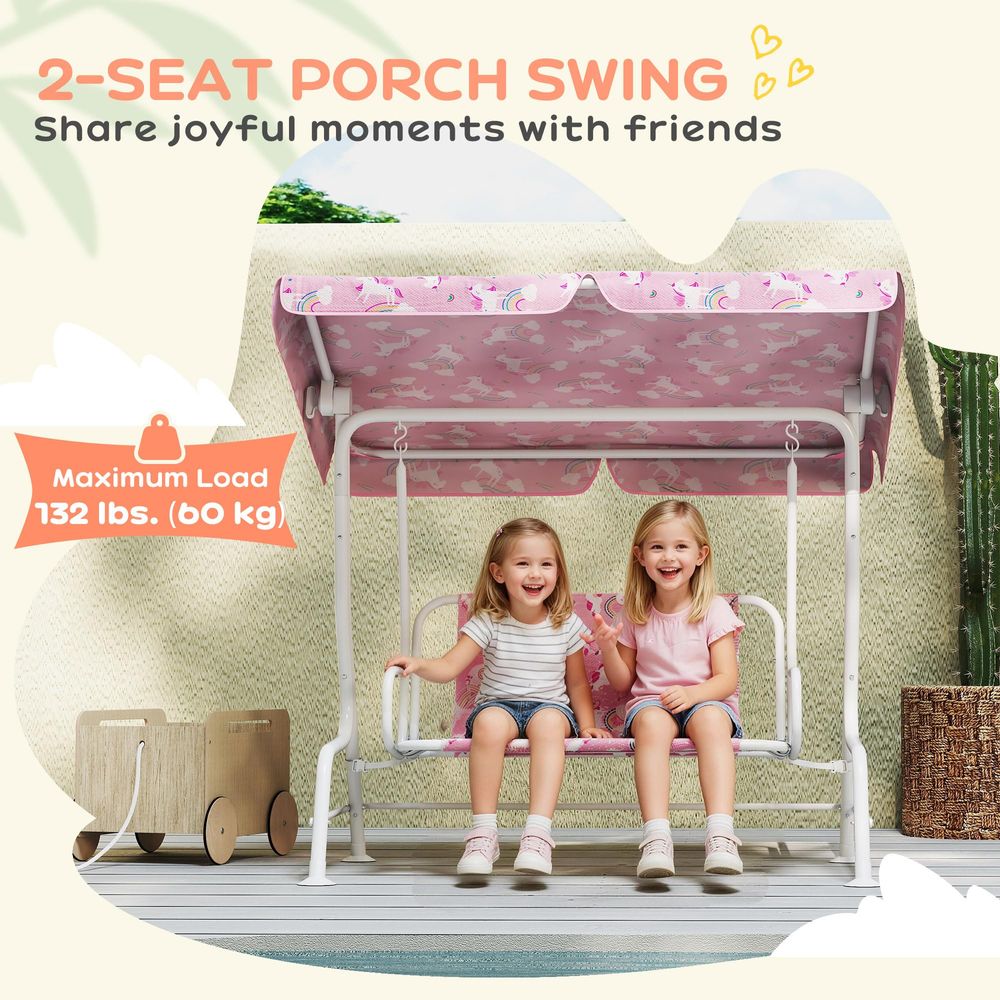 Kids Patio Swing, 2Seater Outd - Kids Unicorn Outdoor Chair 评论和价格