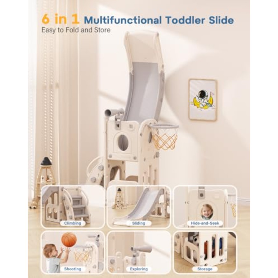 Toddler Slide, 6 in 1 Indoor S - Basketball Hoop Outdoor 评论和价格