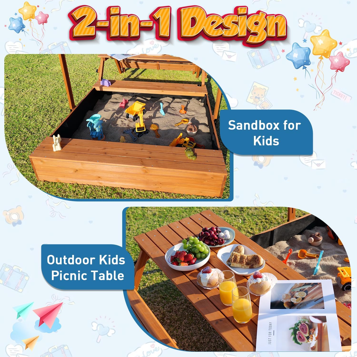 FunXplore Wooden Kids Sandbox  - Kids Outdoor Picnic Table 评论和价格