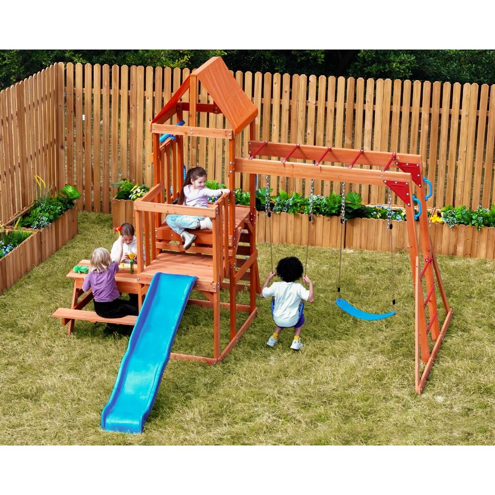 Playground Cedar Wooden Swing  - Kids Outdoor Monkey Bar Set 评论和价格